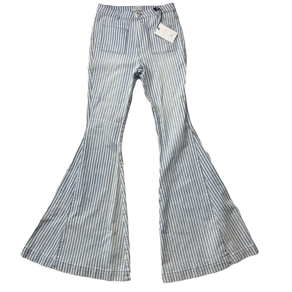 Blank Paige Pinstripe Flare Jeans Size S Blue White Hippie Retro Denim Pants NWT